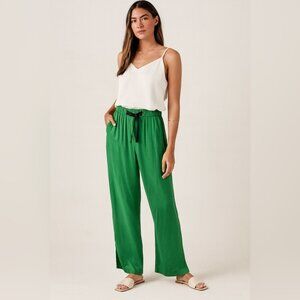 Mara’s Collection Green Satin Wide Leg Pants Size L Made in Greece NWT
